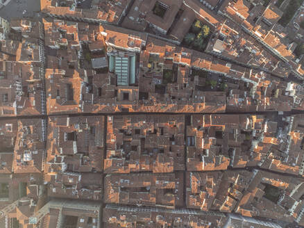 Aerial top down view of rooftops in Florence old town, Florence, Tuscany, Italy. - AAEF27595