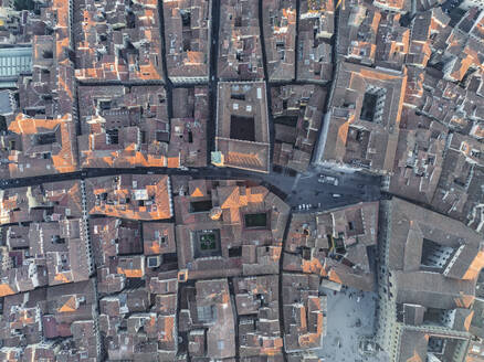 Aerial top down view of rooftops in Florence old town, Florence, Tuscany, Italy. - AAEF27608