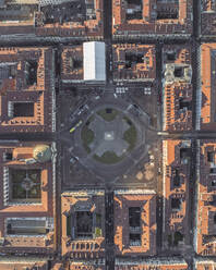 Aerial view of Piazza Carlo Emanuele II in Turin downtown at sunset, Turin, Piedmont, Italy. - AAEF27629