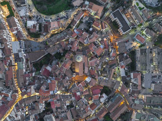 Aerial view of the cathedral in Vietri sul Mare old town at sunset, an old town along the Amalfi Coast, Salerno, Campania, Italy. - AAEF27681