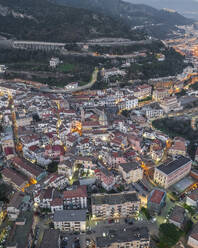 Aerial view of the cathedral in Vietri sul Mare old town at sunset, an old town along the Amalfi Coast, Salerno, Campania, Italy. - AAEF27688