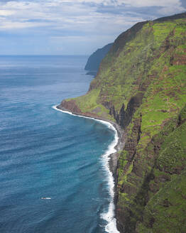 Aerial View of Madeira coastline and cliffs from Ponta do Pargo, furthest south end of Madeira island, Portugal. - AAEF27740