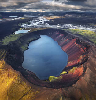 Aerial view of Frostastadavatn lake, Hella, Southern Region, Iceland. - AAEF27773