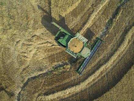 Aerial view of a cultivated field with a tractor, Central District, Israel. - AAEF27780