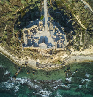 Aerial view of Apollonia Fort overlooking the Mediterranean Sea, Herzliya, Israel. - AAEF27789