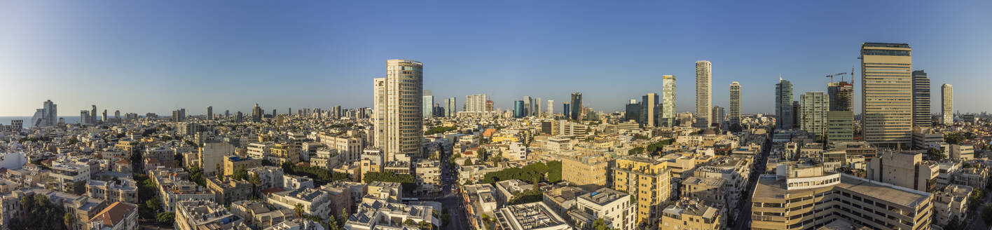 Aerial view of Tel Aviv skyline at sunrise, Tel Aviv District, Israel. - AAEF27794