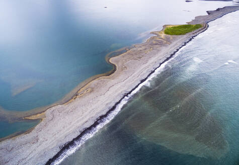 Abstract aerial view of coastline between lagoon Miklavatn and Skagafjordur with shallow water, Nordurland vestra, Iceland. - AAEF27817