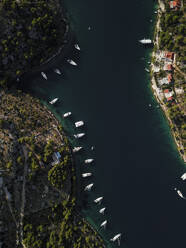 Aerial view of Brac Island bay with boats, Croatia. - AAEF27859