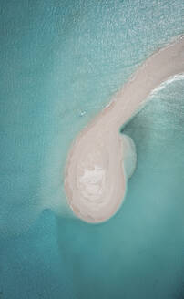 Aerial drone view of a sandbank in a turquoise lagoon, Vashafaru, Haa Alif Atoll, Maldives. - AAEF27939