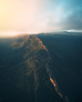 Aerial drone view of the mountain range in the Grampians, Victoria, Australia. - AAEF27966