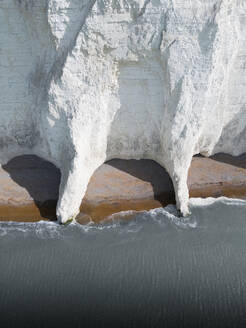 Aerial drone view of the Seven Sisters Cliffs National Park during sunset in the Eastbourne, England, United Kingdom. - AAEF28003