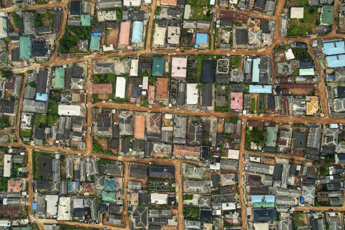 Aerial view of urban residential community with high density housing and lined roads, Ogun State, Nigeria. - AAEF28040