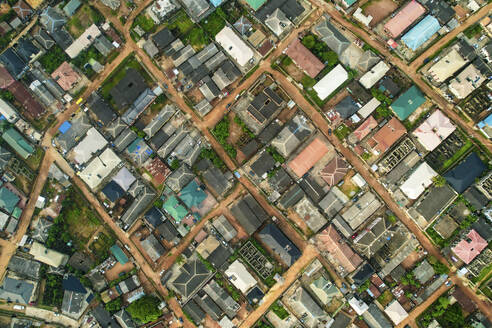 Aerial view of suburban residential area with grid-like pattern, Ogun State, Nigeria. - AAEF28042