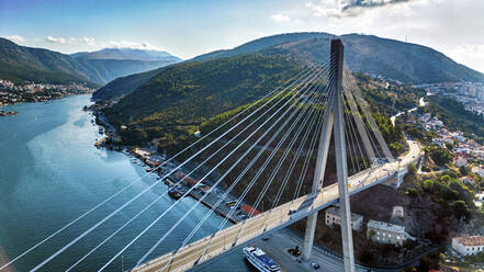 Aerial drone view of the Franjo Tudman Bridge in Dubrovnik, Croatia. - AAEF28056