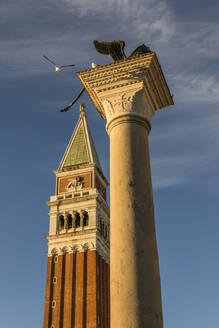 Italy, Veneto, Venice, Column in front of St Marks Campanile - JMF00654