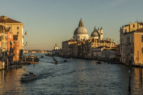 Italien, Venetien, Venedig, Canal Grande in der Abenddämmerung mit der Kirche Santa Maria della Salute im Hintergrund - JMF00655