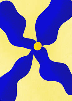 Abstract blue flower against yellow background - EGHF00897