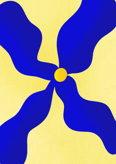 Abstrakte blaue Blume auf gelbem Hintergrund - EGHF00897