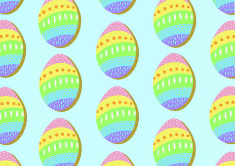 Colorful seamless pattern Easter eggs against blue background - EGHF00908