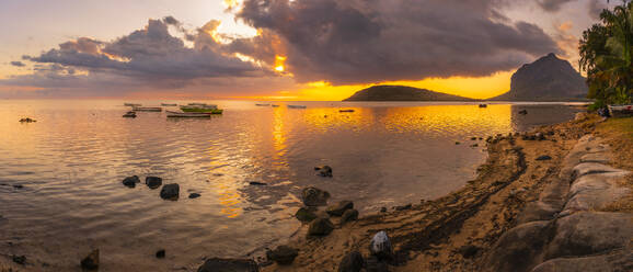 View of Le Morne from Le Morne Brabant at sunset, Savanne District, Mauritius, Indian Ocean, Africa - RHPLF32265