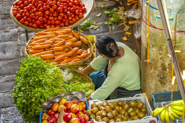 View of colourful fruit and vegetables in Central Market, Port Louis, Mauritius, Indian Ocean, Africa - RHPLF32303