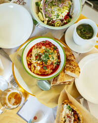 Dish of Hummus, Chickpeas and Tomato, Athens, Attica, Greece, Europe - RHPLF32343