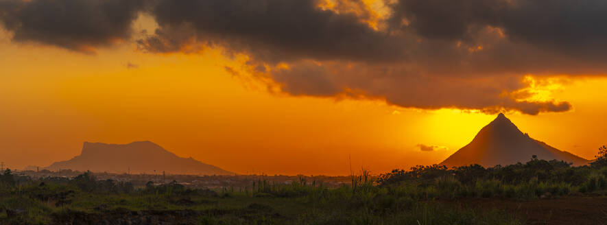 View of Long Mountains at sunset near Beau Bois, Mauritius, Indian Ocean, Africa - RHPLF32412