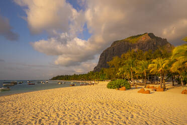 View of Le Morne Public Beach at sunset, Le Morne, Riviere Noire District, Mauritius, Indian Ocean, Africa - RHPLF32422