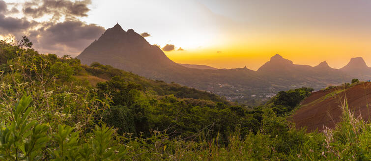 View of Long Mountains at sunset near Beau Bois, Mauritius, Indian Ocean, Africa - RHPLF32424