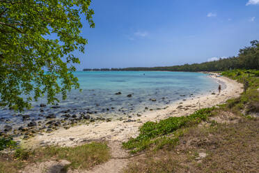 View of Mont Choisy Beach and turquoise Indian Ocean on sunny day, Mauritius, Indian Ocean, Africa - RHPLF32431