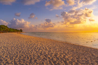 View of Le Morne Public Beach at sunset, Le Morne, Riviere Noire District, Mauritius, Indian Ocean, Africa - RHPLF32444