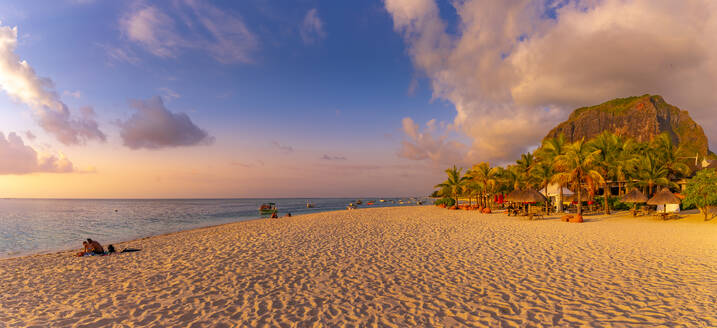 View of Le Morne Public Beach at sunset, Le Morne, Riviere Noire District, Mauritius, Indian Ocean, Africa - RHPLF32446