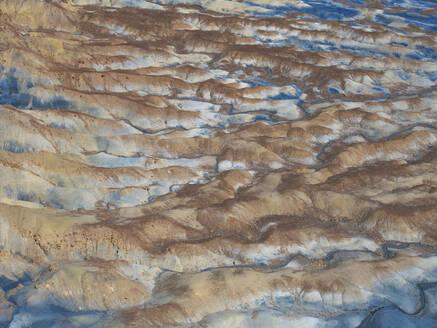 Aerial abstract view taken by drone of desert area near to Big Water during a sunny summer day, Utah, United States of America, North America - RHPLF32493