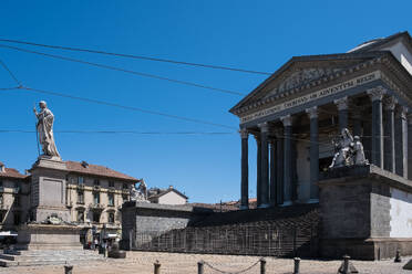 View of the Neoclassic-style Church of the Gran Madre di Dio (Great Mother of God), dedicated to Mary, on the western bank of the Po River, facing the Ponte Vittorio Emanuele I, Turin, Piedmont, Italy, Europe - RHPLF32527