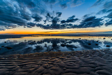 View at sunset towards the Irish Sea, Furness Peninsula and Cumbrian Coast, Sandy Gap, Walney Island, Lancashire, England, United Kingdom, Europe - RHPLF32557