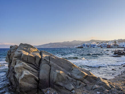 Rocky coast of Mykonos Town, Mykonos Island, Cyclades, Greek Islands, Greece, Europe - RHPLF32635