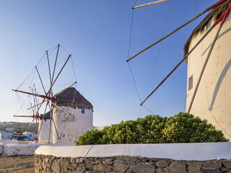 Chora Windmills at sunrise, Mykonos Town, Mykonos Island, Cyclades, Greek Islands, Greece, Europe - RHPLF32638