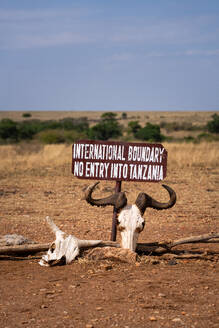 The international border between Tanzania and Kenya in the Maasai Mara, Kenya, East Africa, Africa - RHPLF32691