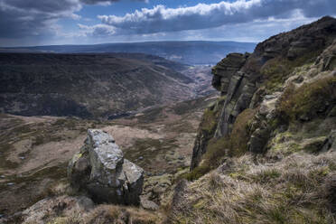 Crowden Great Brook Valley on the Pennine Way from Laddow Rocks, Peak District National Park, Derbyshire, England, United Kingdom, Europe - RHPLF32729