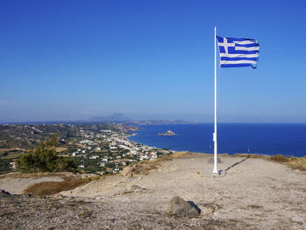 Greek Flag at the Castle of Kefalos, Kos Island, Dodecanese, Greek Islands, Greece, Europe - RHPLF32778