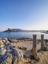 St. Stefanos Basilica Ruins and Kastri Island at sunset, Agios Stefanos Beach, Kos Island, Dodecanese, Greek Islands, Greece, Europe - RHPLF32784