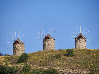 Windmills of Patmos Chora, Patmos Island, Dodecanese, Greek Islands, Greece, Europe - RHPLF32840