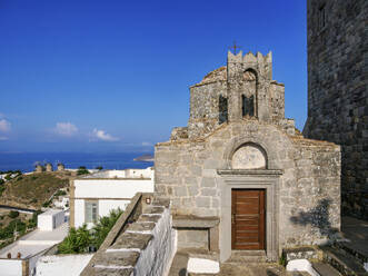 Church at the entrance to the Monastery of Saint-John the Theologian, Patmos Chora, UNESCO World Heritage Site, Patmos Island, Dodecanese, Greek Islands, Greece, Europe - RHPLF32843