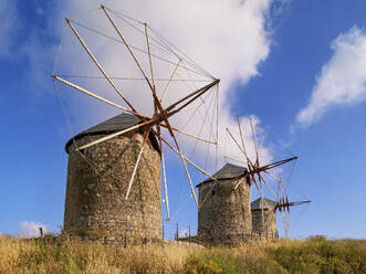 Windmills of Patmos Chora, Patmos Island, Dodecanese, Greek Islands, Greece, Europe - RHPLF32850