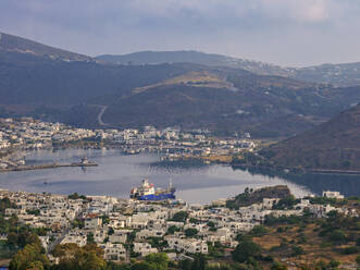 Skala Port, elevated view, Patmos Island, Dodecanese, Greek Islands, Greece, Europe - RHPLF32861