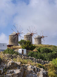 Windmills of Patmos Chora, Patmos Island, Dodecanese, Greek Islands, Greece, Europe - RHPLF32866