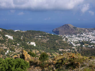 View towards the Cave of the Apocalypse Church, Patmos Island, Dodecanese, Greek Islands, Greece, Europe - RHPLF32867