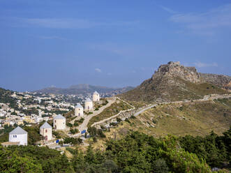 Medieval Castle and Windmills of Pandeli, Leros Island, Dodecanese, Greek Islands, Greece, Europe - RHPLF32927