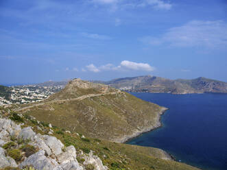 View towards the Medieval Castle of Pandeli, Leros Island, Dodecanese, Greek Islands, Greece, Europe - RHPLF32928