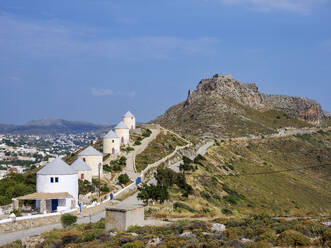 Medieval Castle and Windmills of Pandeli, Leros Island, Dodecanese, Greek Islands, Greece, Europe - RHPLF32932